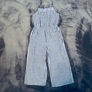 Old Navy cropped leg, striped jumpsuit.